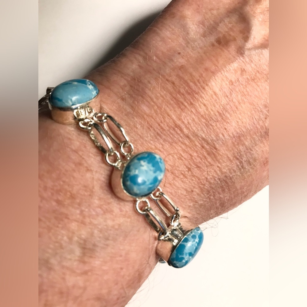 Larimar Stamped 925 Sterling Silver Bracelet